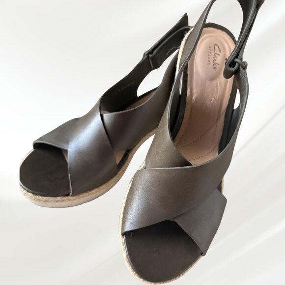 Clarks Palm Glow Olive Green Wedge Sandals Size 9 - Picture 11 of 16